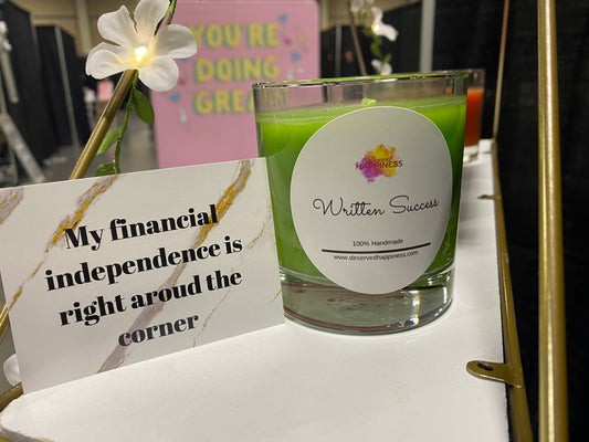 Large Written Success Clover Honey Candle